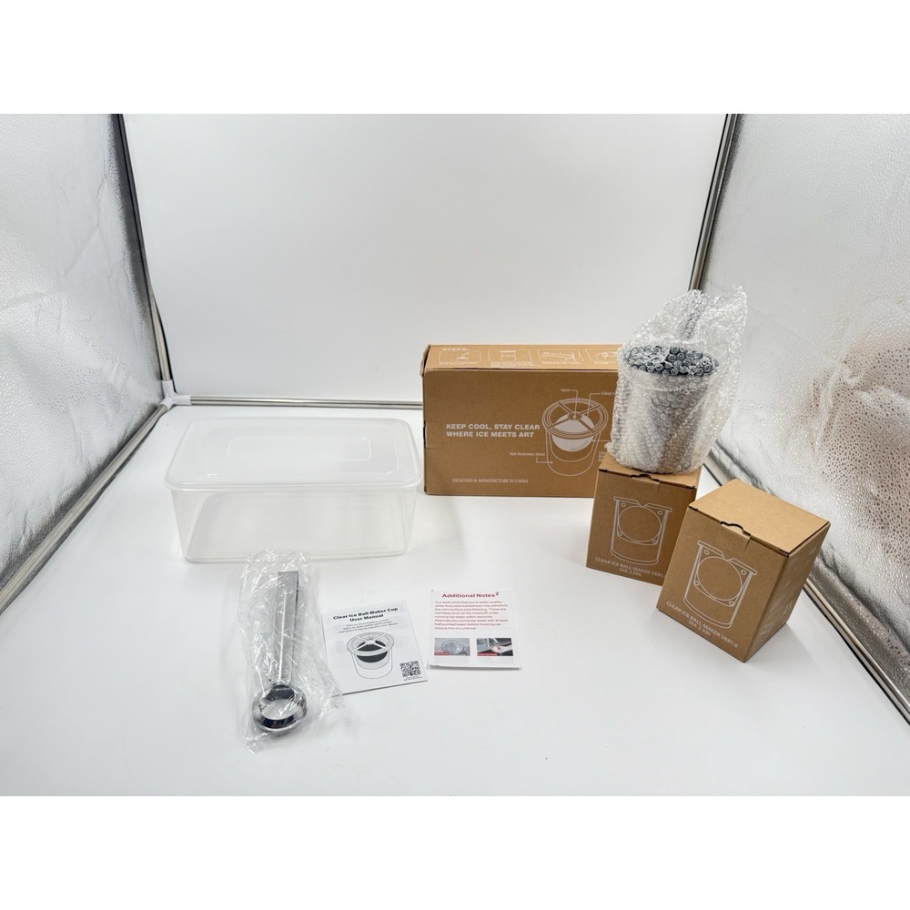 Clear Ice Cube Maker 2.5 Inch Stainless Steel Crystal Large Ball Silicone MoldOp